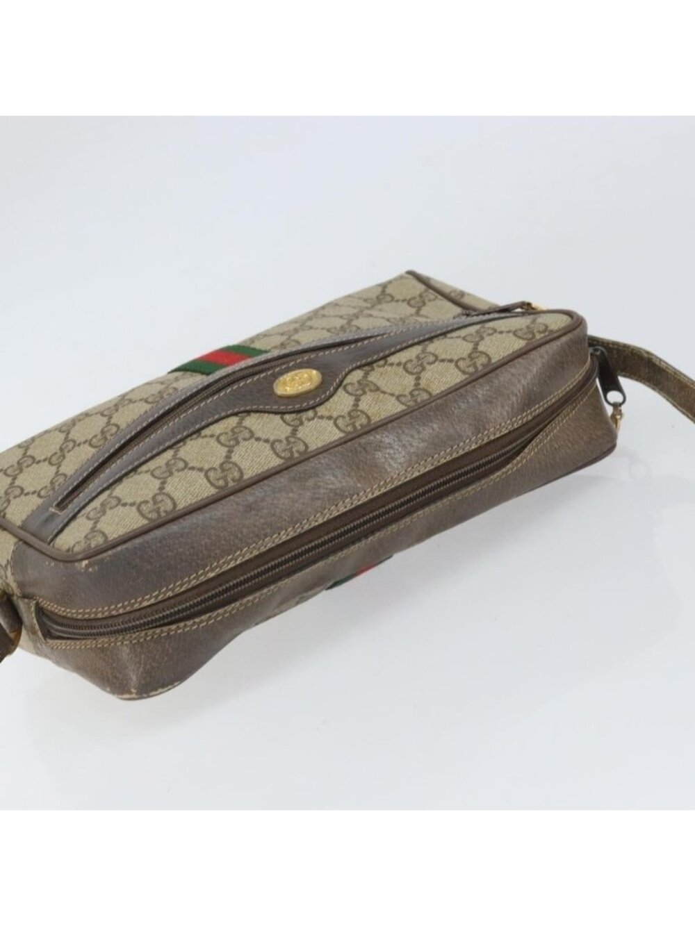 Authentic GUCCI GG Supreme Web Sherry Line Bag PVC Beige Gold 24 02 005 - Picture 13 of 16